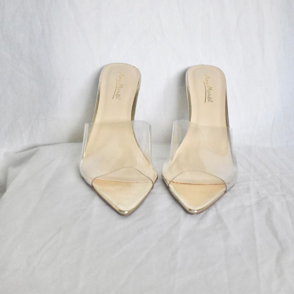 🌞SIZE 7 FIT | Anne Michelle Slip on Clear Nude Gold Stiletto Heels - Picture 4 of 14
